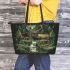 Deer and forest in the style of naturalistic bird portraits leather totee bag