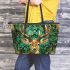 Deer from the front view with antlers leather totee bag