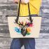 Deer head with antlers brush strokes leather totee bag