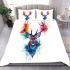 Deer head with colorful watercolor splash behind bedding set