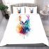 Deer head with colorful watercolor splash behind bedding set