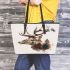 Deer head with forest and animals leather totee bag