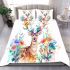 Deer with colorful flower horns bedding set