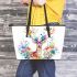 Deer with colorful flower horns leather totee bag