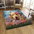 Dog and kitten among flowers area rugs carpet