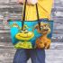 Dogs and yellow grinchy smile toothless like leather tote bag