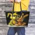 Dogs and yellow grinchy smile toothless like leather tote bag