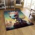 Dragon overlooking fantasy city area rugs carpet