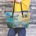 Dragonflies and bamboo flutes and musical notes Leather Tote Bag