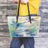 Dragonflies and bamboo flutes and musical notes Leather Tote Bag