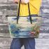 Dragonflies and bamboo flutes and musical notes Leather Tote Bag