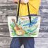 Dragonflies and guitar and music notes in spring Leather Tote Bag