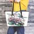 Dragonflies and water lilies leather tote bag