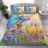 Dragonflies dancing to the tune spring and guitar with flower bedding set
