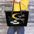 Dragonflies on the moon leather tote bag