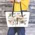 Dragonfly surrounded with peonies leather tote bag