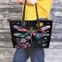 Dragonfly with flowers leather tote bag