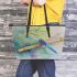 Dragonfly with the sound of a bamboo flute Leather Tote Bag