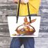 Easter bunny with a basket full of easter eggs leather tote bag