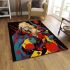 Elegant woman in vibrant abstract setting area rugs carpet