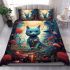 Enchanted stroll the blue cat in the magical forest bedding set