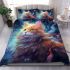 Enigmatic orange cat in midnight blue bedding set