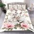 Family of three white rabbits with pink flowers bedding set