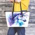 Fantasy unicorn with purple and blue mane leather tote bag