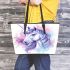 Fantasy unicorn with purple and blue mane leather tote bag