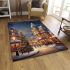 Festive snowy town square area rugs carpet