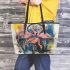 Flamingos and dream catcher leather tote bag