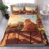 Fluffy orange cat enjoying sunny garden view bedding set