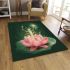 Frog on a lily pad jumping into a pink lotus flower cartoon area rugs carpet