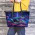 Frog on mushrooms vibrant colors leaather tote bag