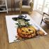 Frog wearing a black witch's hat sitting on top of a halloween pumpkin area rugs carpet