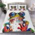 Frog wearing glasses abstract painting bedding set