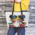 Frog wearing glasses abstract painting leaather tote bag