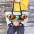 Frog wearing glasses abstract painting leaather tote bag