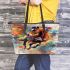 Galloping horse in the style of oil painting leather tote bag