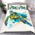 Geometric sea turtle blue and green bedding set
