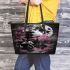 Giant panda under the moon surrounded by pink cherry blossom trees leather tote bag