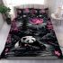 Giant panda under the moon surrounded by pink cherry blossom trees bedding set