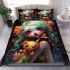 Girl with teddy in dim room bedding set