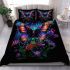 Glowing colorful butterfly among flowers in the moonlight bedding set