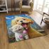 Golden retriever and cat on the train tracks area rugs carpet