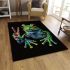 Green frog doing the peace sign in vibrant colors area rugs carpet