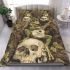 Green frog playing the banjo on top of human skull bedding set