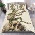 Green frog playing the banjo on top of human skull bedding set