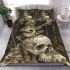 Green frog playing the banjo on top of human skull bedding set