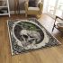 Green frog playing the banjo on top of human skull area rugs carpet